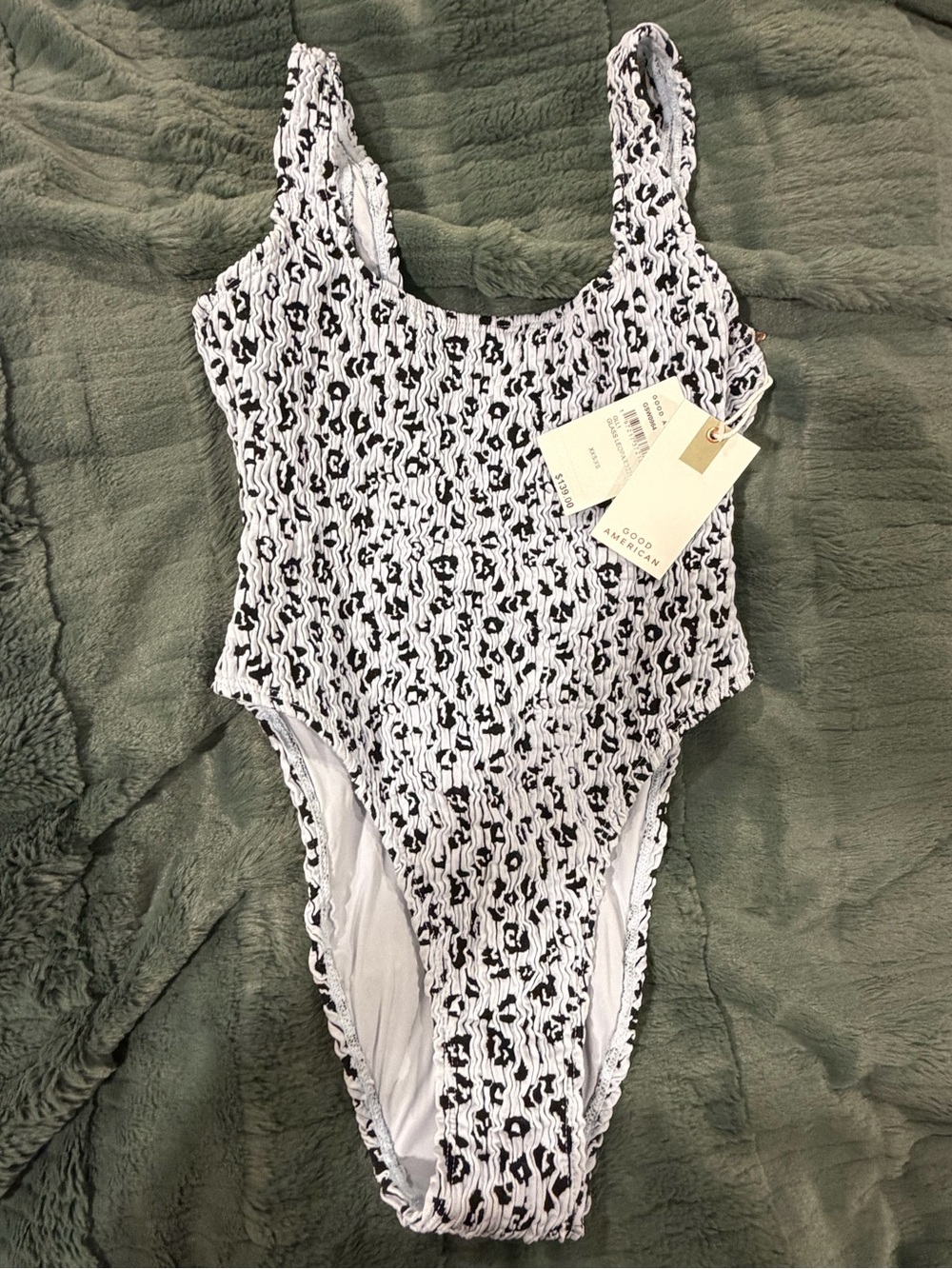 Good American White and Black Textured One-Piece Swimsuit